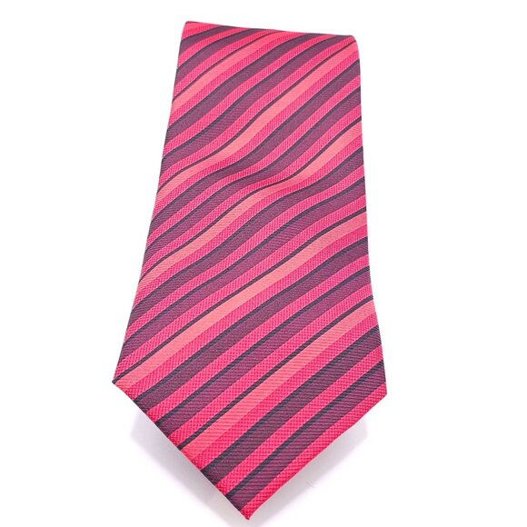 Vintage Bijoux Terner Genuine Silk Red & Black Striped Necktie - Picture 1 of 10
